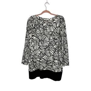 Laundry by Design Black White Floral Design Long Sleeve Pockets Mini Dress 10P